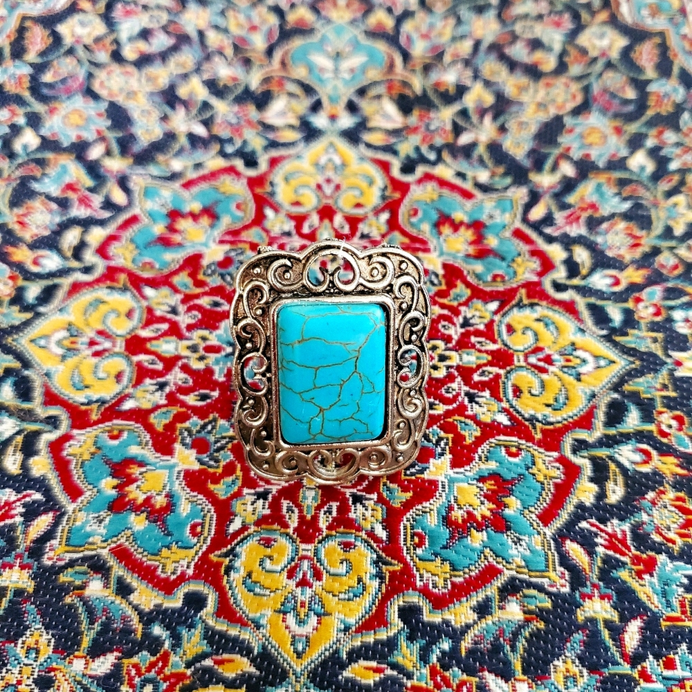 Faux torquise silver ring